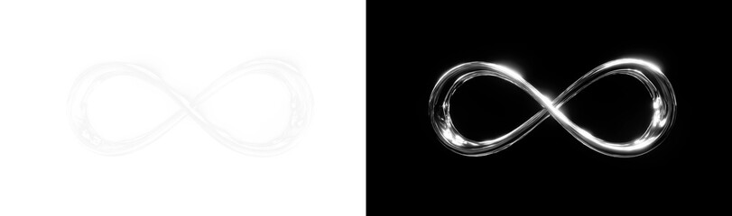 Infinity symbol glowing in futuristic digital universe representing energy science and artistic...