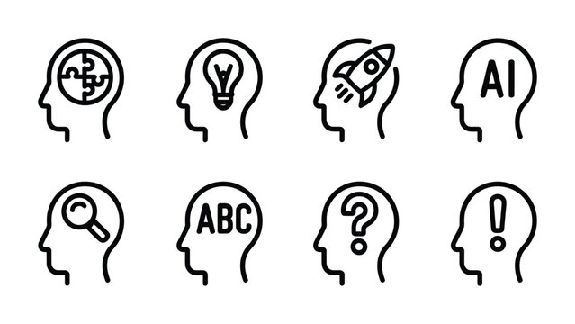 Human brain artificial intelligence innovation icons pack