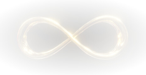 Futuristic golden infinity curve glowing softly in abstract technological atmosphere of light and strength.
