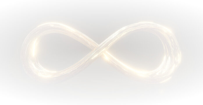 Abstract futuristic digital concept showing golden infinity symbol shining among mystical energy lines.
