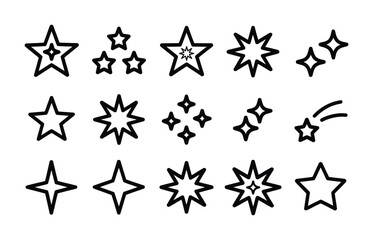 Star sparkle glowing icons decorative outline pack