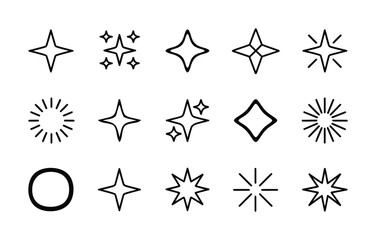 Sparkle shine stars light effect outline icons set