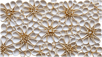Close up of many white daisy like flowers with golden centers isolated on transparent background