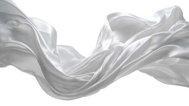 Flowing white fabric with elegant folds and waves isolated on transparent background