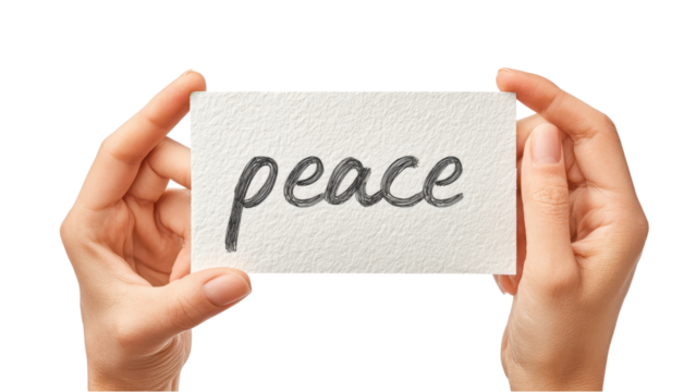 Hands Holding Card With Peace Message