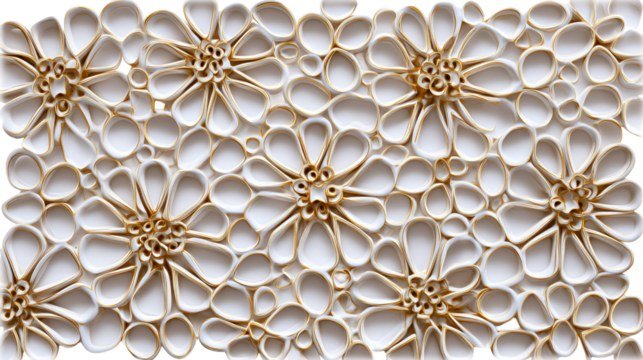 Close up of many white daisy like flowers with golden centers isolated on transparent background