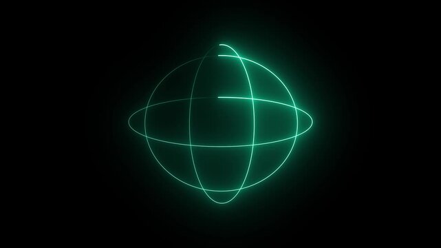 Glowing neon sky blue color Loop animation of an atom on clean black background 4k video .Dynamic glowing neon lights atom model. Abstract atom or animation rotation around nucleus. Concept of sci .