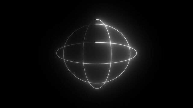 Glowing neon white color Loop animation of an atom on clean black background 4k video .Dynamic glowing neon lights atom model. Abstract atom or animation rotation around nucleus. Concept of sci .4k..