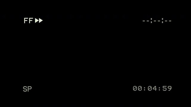 VCR Fast Forward, Play, Pause, Rewind Animation with VHS Glitch Defects and Static TV Noise, 4K Transparent Overlay Footage