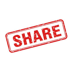 Red distressed rubber stamp with the word share in bold letters isolated on transparent background