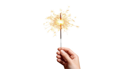 Sparkler in Hand Isolated on White Background