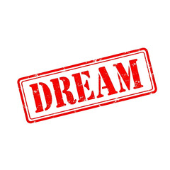 Red distressed rubber stamp with the word dream imprinted isolated on transparent background