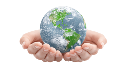 Hands Holding Earth Globe: Environmental Conservation on White