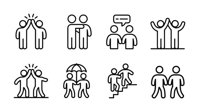 Friendship teamwork unity people connection outline icons set - Powered by Adobe