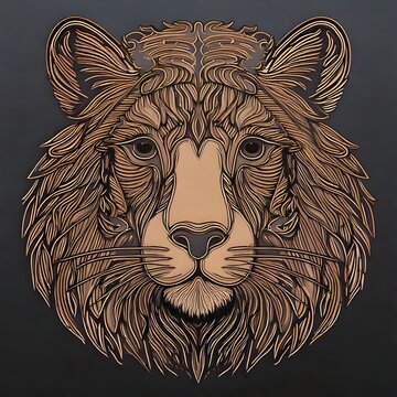 Detailed Lion Head Illustration with Intricate Line Work and Shading.