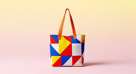 Modern geometric tote bag with vibrant primary colors, perfect for stylish shopping and everyday use, a fun and fashionable accessory for a bright, cheerful aesthetic