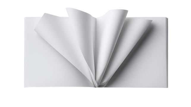 Crisp white paper folded in a fan shape isolated on transparent background