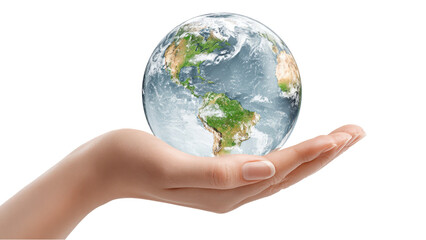 Protecting the Earth: Globe held in Hand, Isolated on White