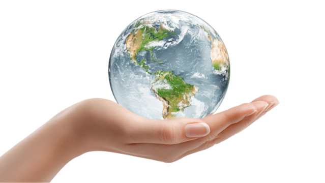 Protecting the Earth: Globe held in Hand, Isolated on White