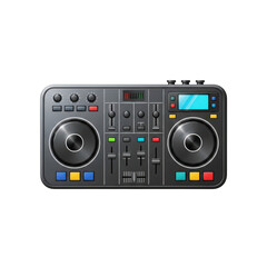 Fototapeta premium DJ Turntable and Mixer Controller with Colorful Buttons and Screen on Background (417 isolated on a transparent background