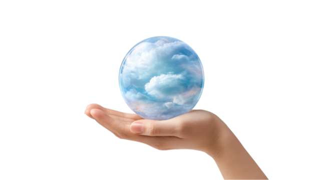 Hand Holding a Cloud Sphere - Concept of Environment and Nature Protection