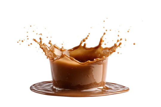 Brown liquid splash frozen mid air over black background drink motion, Png, Isolated on Transparent Background, Cut Out