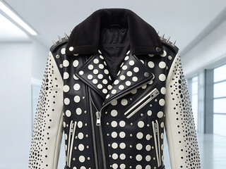 Studded Black and White Polka Dot Leather Jacket