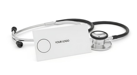 Stethoscope and blank card for healthcare branding