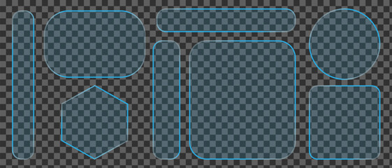 Neon light frame liquid glass effect UI elements for mobile phone ux, web interface, tech and hud