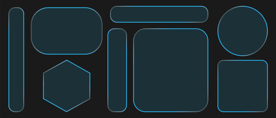 Neon light frame liquid glass effect UI elements for mobile phone ux, web interface, tech and hud