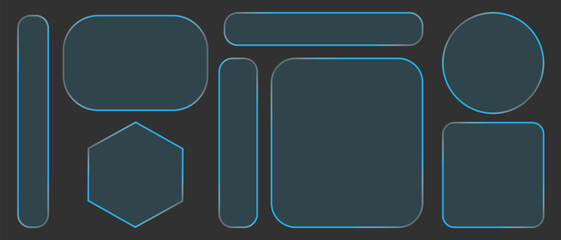 Neon light frame liquid glass effect UI elements for mobile phone ux, web interface, tech and hud