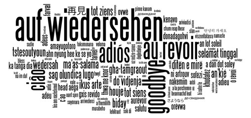 AUF WIEDERSEHEN (GOODBYE in German) black word cloud on transparent background