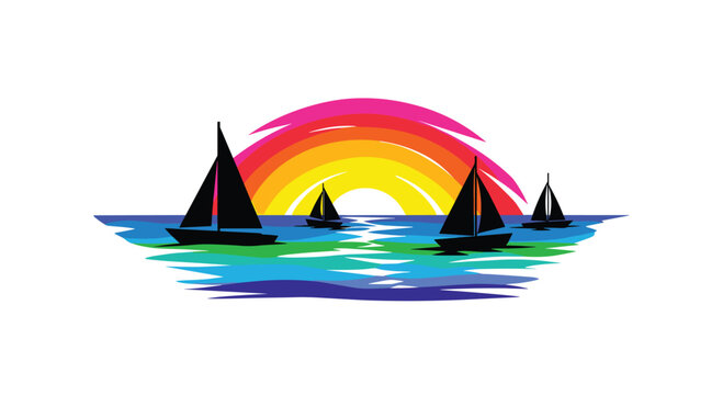 Sailboats at sunset create a stunning vibrant scene perfect for travel brochures and beach themed products, ideal for summer marketing campaigns