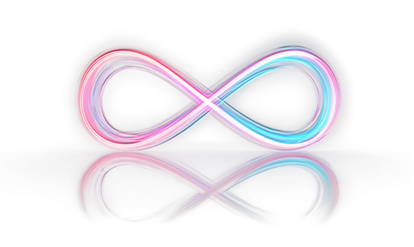 Neon infinity shape glowing brightly in futuristic digital landscape of creativity and modern design.
