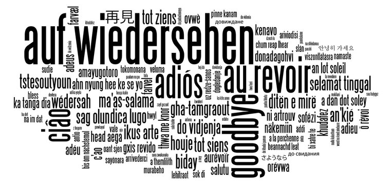 AUF WIEDERSEHEN (GOODBYE in German) black word cloud on transparent background - Powered by Adobe