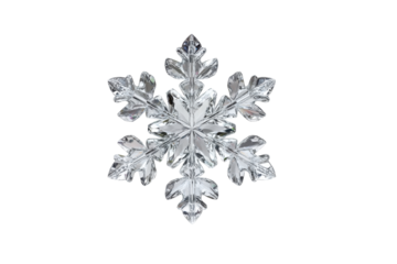 Clear faceted crystal snowflake ornament on black background winter, Png, Isolated on Transparent Background, Cut Out