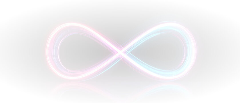 Futuristic neon infinity emblem glowing brightly with abstract digital motion and creative visual strength.
