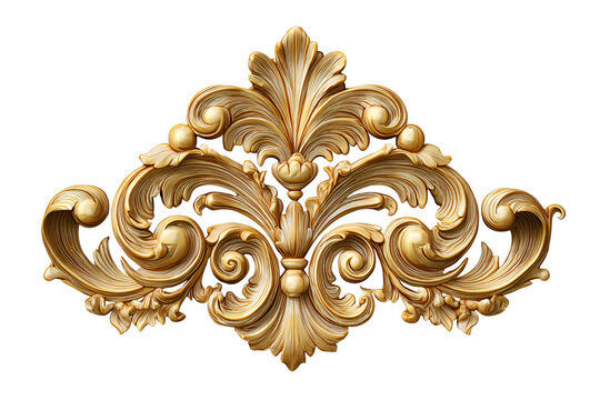 Ornate golden baroque acanthus leaf decorative element isolated on transparent background