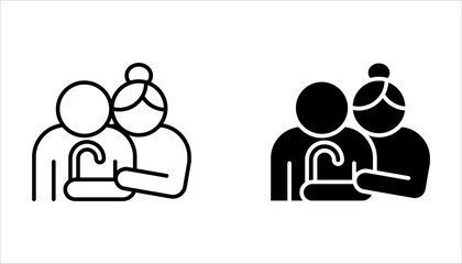 elderly couple icon set, pension family, grandparents, grandfather and grandmother on white background