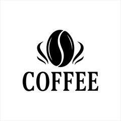 Black coffee bean emblem with typography. Simple vector illustration for a cafe logo or coffee brand identity