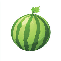 Fresh Whole Watermelon with Green Stripes and Leaf.