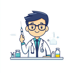 Friendly doctor holding syringe ready to administer vaccine injection