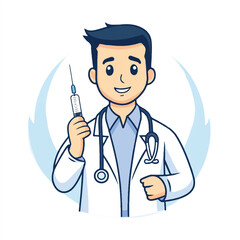 Friendly Male Doctor Holding Syringe for Medical Treatment