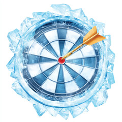 Frozen dartboard with a dart hitting the bullseye icy focus