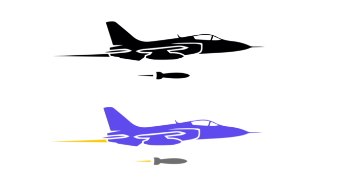 Military Jet Silhouette Dropping Bombs – Symbol of Aerial Combat and Power