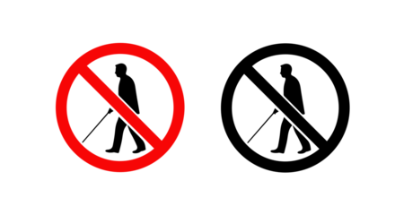 No Entry for Visually Impaired – Prohibition Symbol with Cane-Walking Silhouette