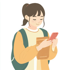 Girl engrossed in her phone while holding a book