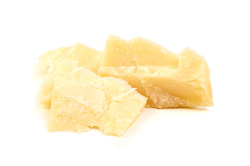 Parmesan Cheese Pieces, isolated on white background
