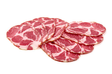 Sliced Capocollo, Cured Meat, isolated on white background