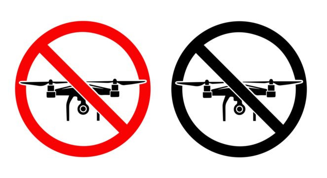 No Drone Zone – Bold Silhouette Sign for Restricted Airspace and Privacy Protection
